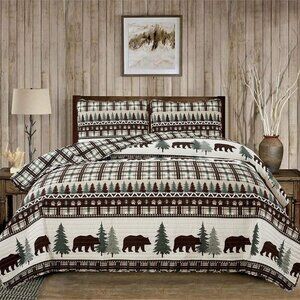 3 Piece Reversible Quilt Set - Rustic Lodge Style, Soft & Lightweight Full/Queen